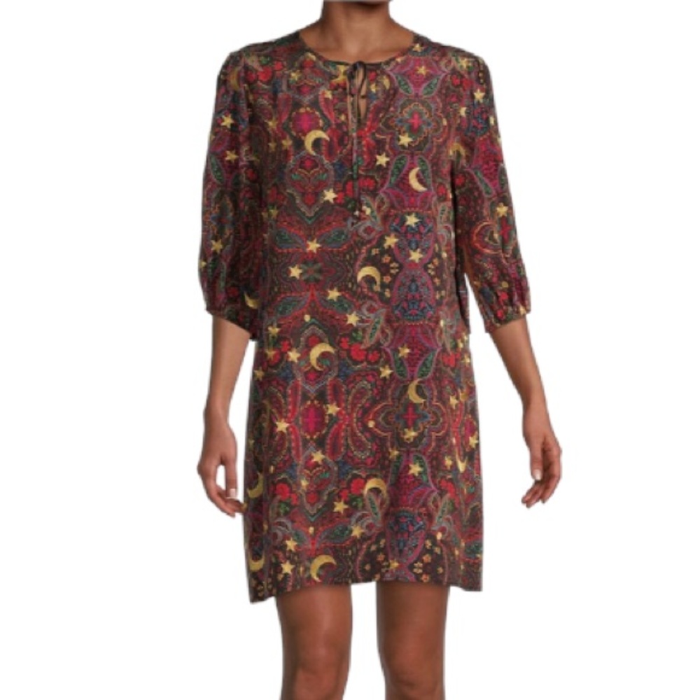 Johnny Was Star Gazer Silk Paisley Mini Dress Size Extra Large